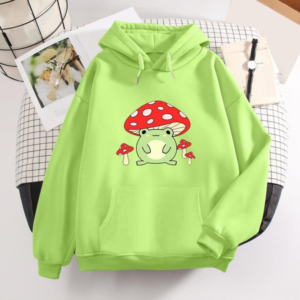Frog Printed Hooded With Mushroom Hat, Frog Hoodie-image