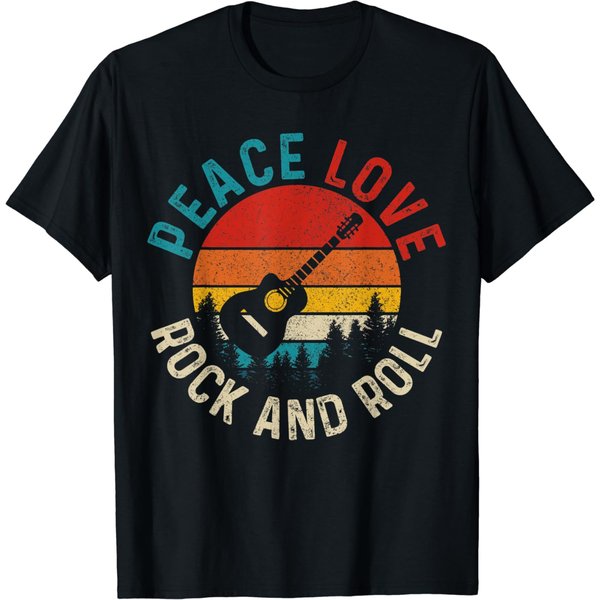 Peace Love & Rock & Roll Guitar Player Guitarist Vintage T-Shirt-image