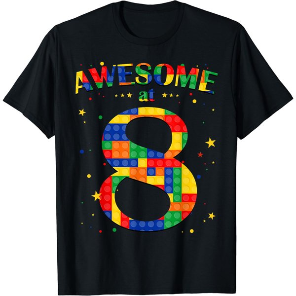 Building Blocks Bricks Awesome At 8 Years Old Birthday Boy T-Shirt-image