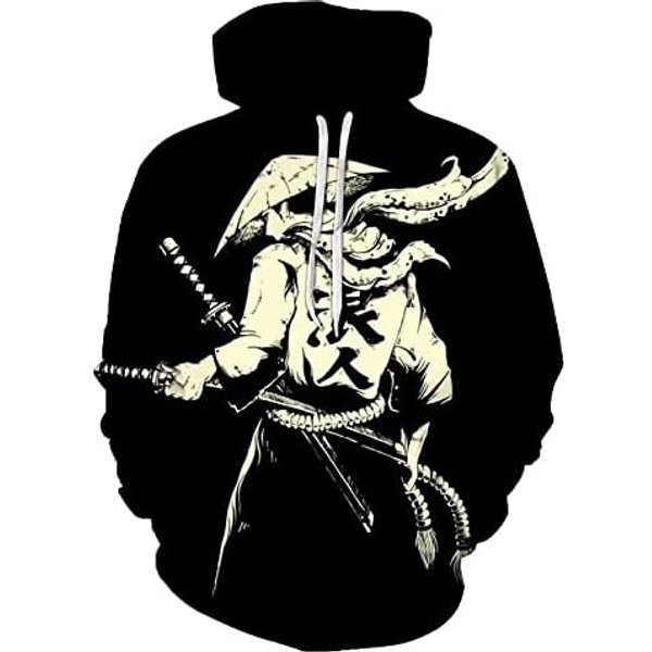 Men Long Sleeve Hooded Pullover Samurai Graphic 3D Fashion Hoodie-image
