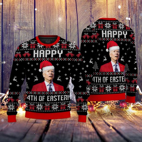 Biden Santa Happy 4Th Of Easter Merry Christmas 3D Sweater-image