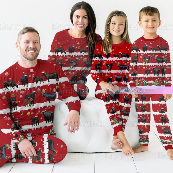 Christmas Angus Cattle Pajamas Set, Matching Family Pajamas Set