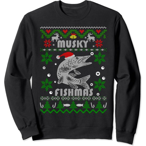 Muskie Angler Fishmas Musky Fishing Gifts Ugly Christmas Sweatshirt-image