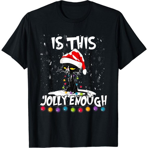 Is This Jolly Enough Grumpy Santa Cat Funny Merry Christmas T-Shirt-image