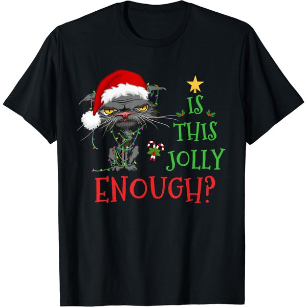 Is This Jolly Enough Cat Christmas Lights Bored Cat Funny T-Shirt-image