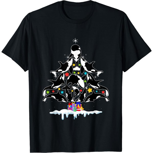 Orca Whale Christmas Tree Merry Christmas Decoration T-Shirt-image