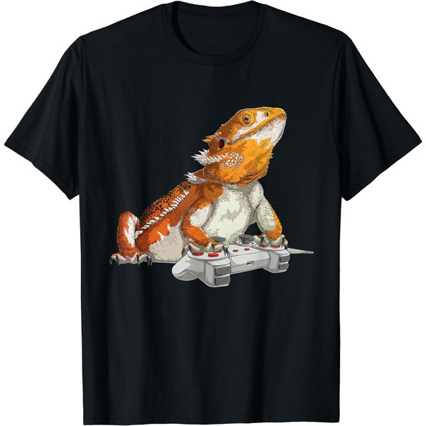 Bearded Dragon Playing Video Games Reptiles Lizard Gamers T-Shirt-image