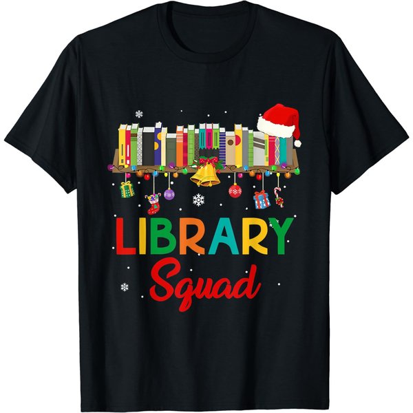 Christmas Library Tree Librarian Book Lover T-Shirt-image