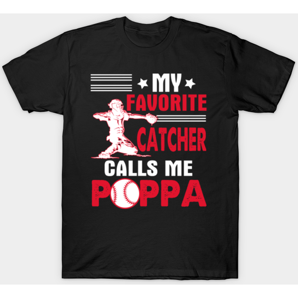 Poppa Catcher Baseball Softball Grandpa Distressed - Gift For Poppa - T-Shirt-image