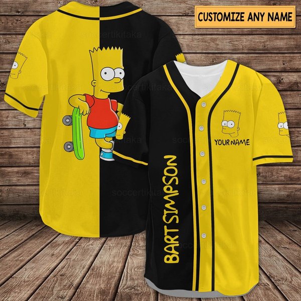 Custom Name Bart Simpson Jersey Shirt, Bart Simpson Baseball Jersey-image