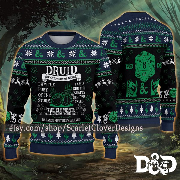 Druid Ugly Sweater, Dnd Gaming Premium Christmas Ugly Sweater-image