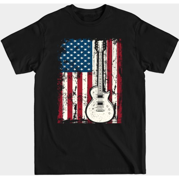 American Flag Patriotic Guitar Gift - Guitar American Flag - T-Shirt-image