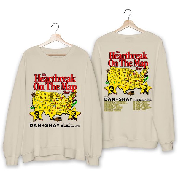 Dan + Shay 2024 Heartbreak On The Map Tour Shirt, Dan + Shay Band Fan Shirt-image