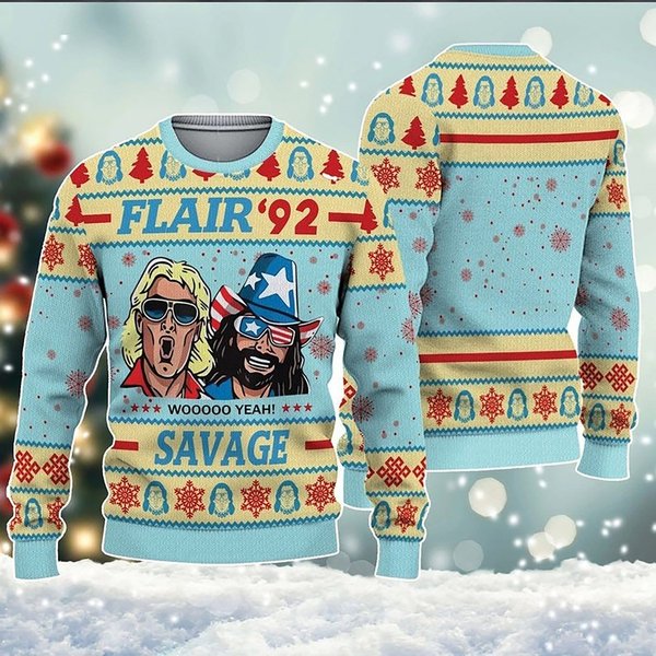 Flair 92 Savage Ugly Christmas Sweater, Ric Flair Woolen Sweater, Savage Sweater-image