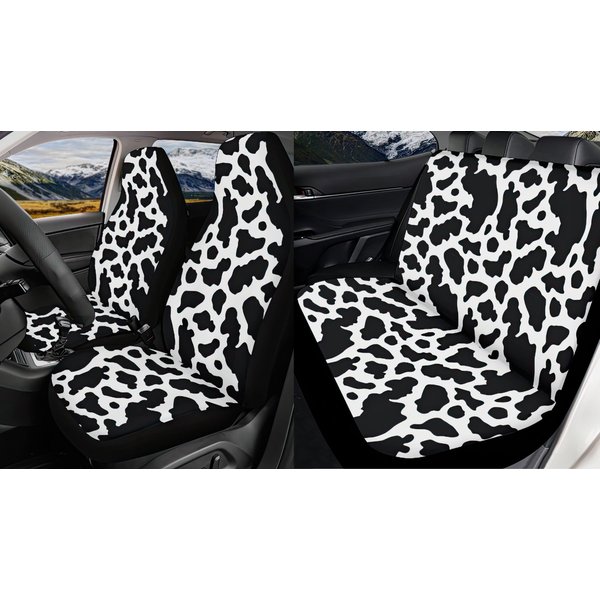 Black And White Cow Print Car Seat Covers Full Set, Funny Animal Farm Cute Front And Rear Car Seat Covers-image