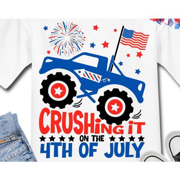 Crushing It On The 4Th Of July, Patriotic Monster Truck, Independence Day T-Shirt-image