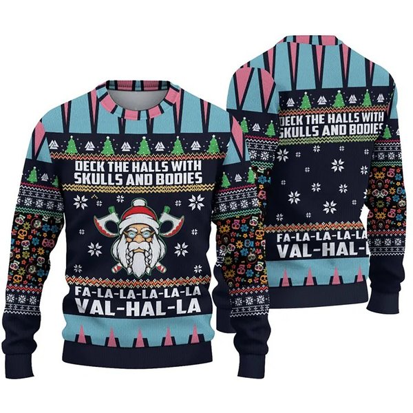 Viking Deck The Halls With Skulls And Bodies Ugly Christmas Sweater-image