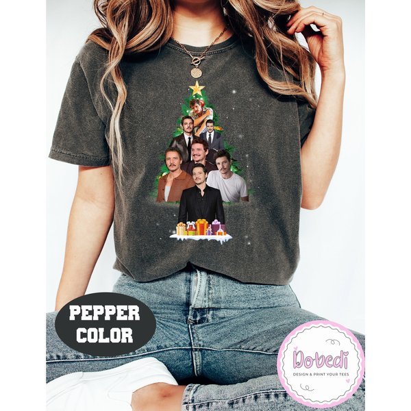 Pedro Pascal Christmas Tree Shirt, Funny Pedro Pascal Shirt, Christmas Vibes Shirt-image