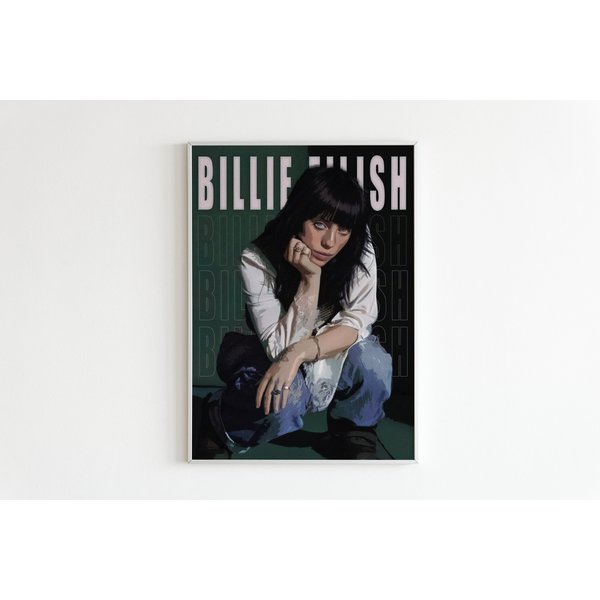 Billie Eilish Halftone Poster - Vintage Style Pop Art-image