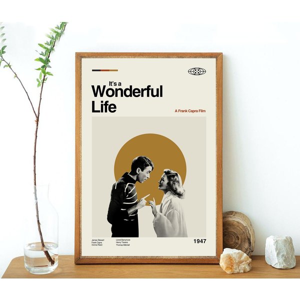 It's A Wonderful Life Inspired Poster, Art Print - Minimalist, Mid-century Modern