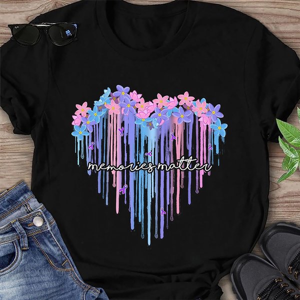 Alzheimer's Memories Matter Shirt, Flowers Heart Alzheimer's Awareness-image