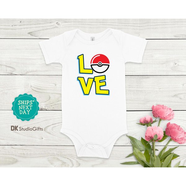 Love Pokeball Baby Onesie, Pokemon Inspired Baby Onesie-image