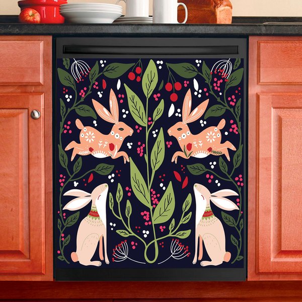 Scandinavian Folk Art Bunny Dishwasher Cover-image