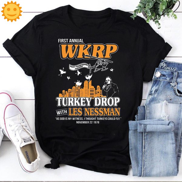 First Annual Wkrp Turkey Drop Les Nessman Vintage T-Shirt, Thanksgiving Shirt-image