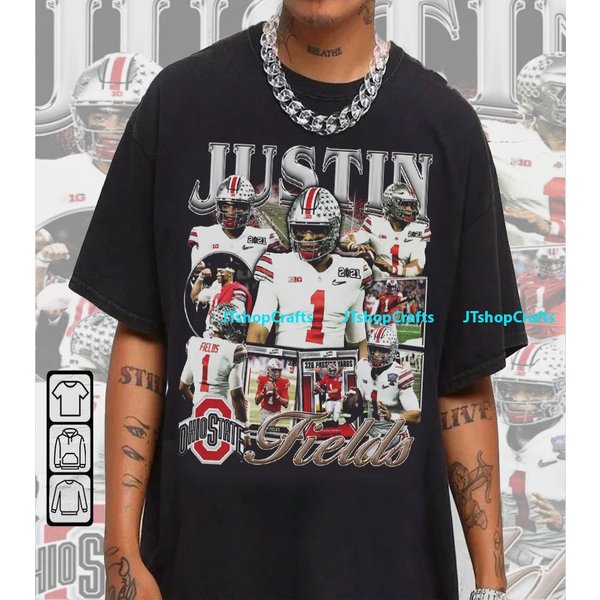 Vintage 90S Graphic Style Justin Fields T-Shirt, Football T-Shirt, Sport T-Shirt-image