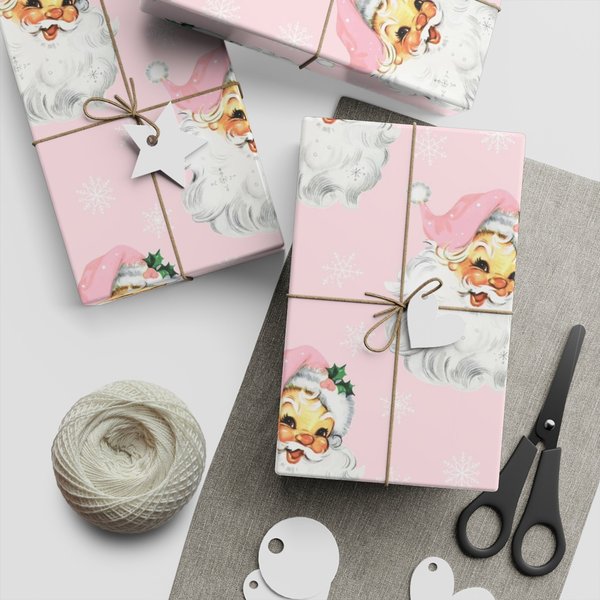 Pink Vintage Santa Gift Wrap