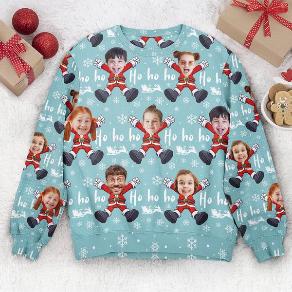 Custom Face Christmas Family Santa Claus, Personalized Family Photo Ugly Sweater-image