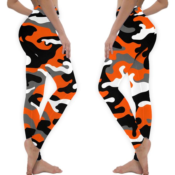 Orange & Black Cincinnati Football Fan Camo Camouflage Leggings-image