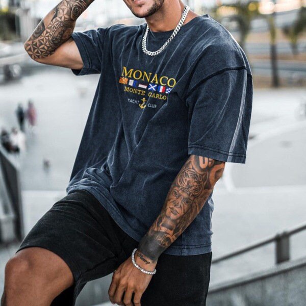Monaco Yacht Club Vintage Oversized Gym T-Shirt-image