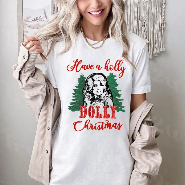 Have A Holly Dolly Christmas T-Shirt, Santa Dolly, Western Xmas-image