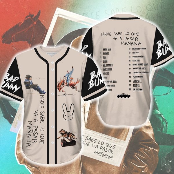 Customized B-A-D Bunny Nadie Sabe Album Tracklist Baseball Jersey-image