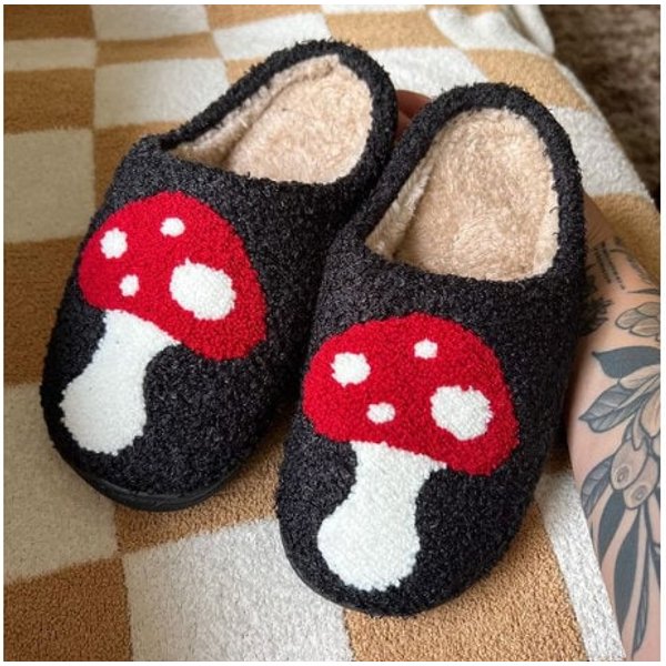 Cute Christmas Mushroom Cozy Slippers, Fungi Fluffy Slippers-image