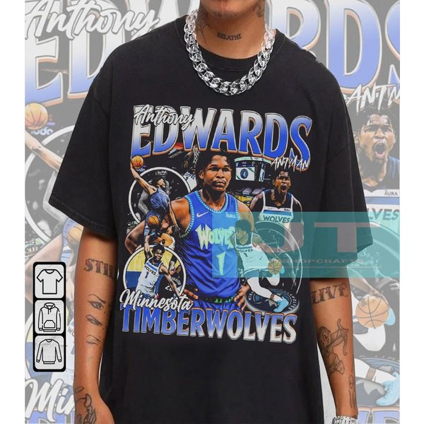 Vintage 90S Basketball Bootleg Style T-Shirt, Anthony Edwards Graphic T-Shirt-image