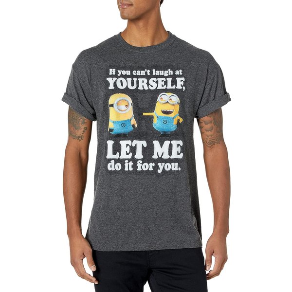 Minions Men's Laugh At Yourself T-Shirt, Large, Charcoal Heather-image