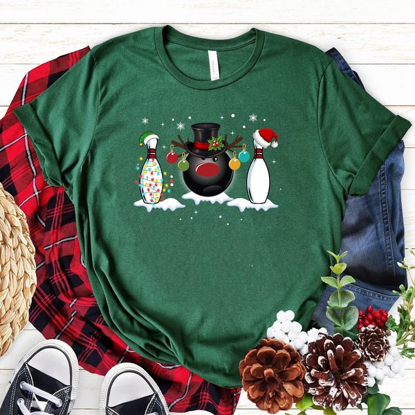Christmas Bowling Ball Funny Sport Xmas, Bowling Christmas Tree Shirt-image