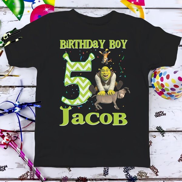 Shrek Birthday T-Shirt, Green Ogre Cartoon Custom Personalized Boy Girl Birthday Shirt-image