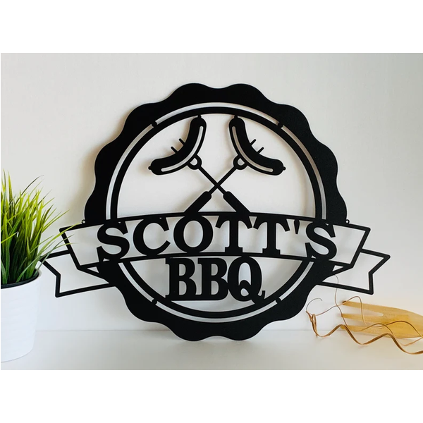 Personalized Bbq Grilling Sign Sausage Metal Name Sign Garden Bar-image
