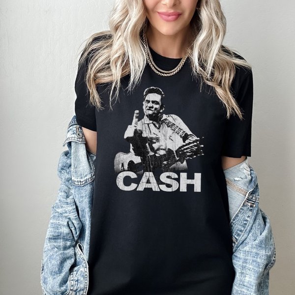 Johnny Cash T Shirt, 1980S Rock Vintage Aesthetic Distressed T-Shirt Band Tee-image