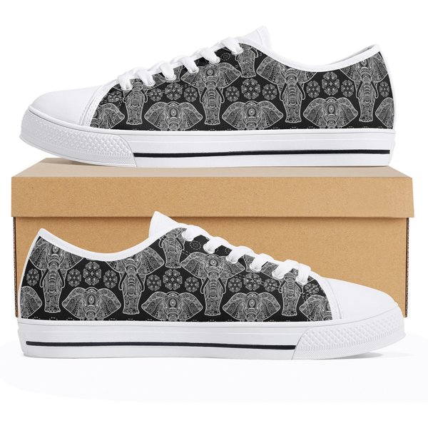 Mandala Elephant Pattern Women's Low Top Sneaker-image