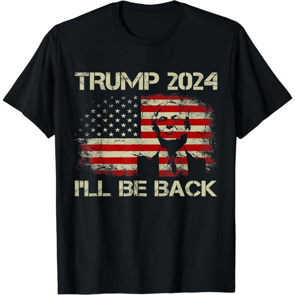 Donald Trump 2024 I'll Be Back American Flag Vintage Gifts T-Shirt-image