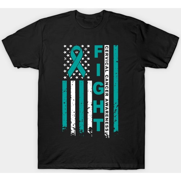 Cervical Cancer Awareness Ribbon American Flag - T-Shirt-image