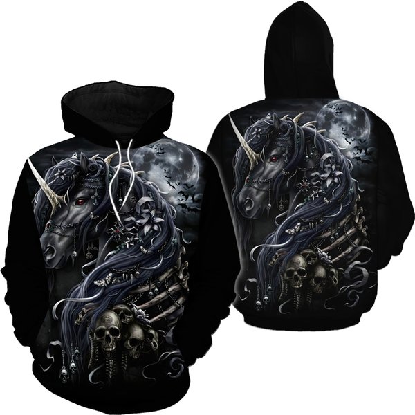 Black Horse Skull Moon Pl 3D Hoodies-image