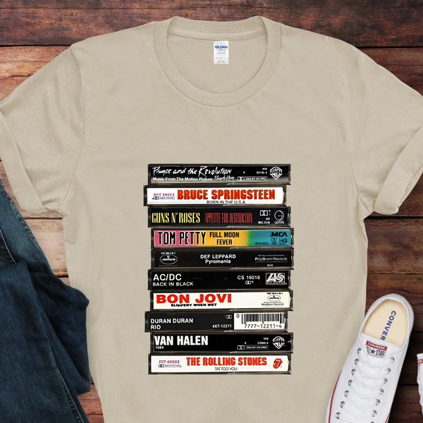 Rock Cassettes Tape Printed T-Shirt, Rock Bands Shirt, Unisex 80S Shirt-image