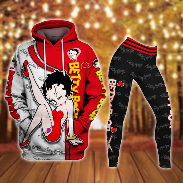 Betty Boop Set Of Hoodie & Leggings, Betty Yoga Leggings, Cartoon Hoodie-image