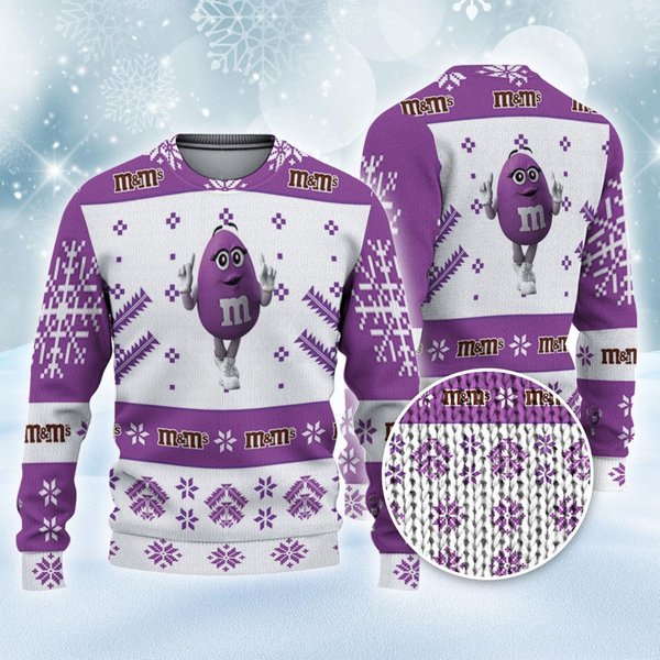 M&M's Purple Ugly Sweater Snowflakes Mnm Characters Sweatshirt-image
