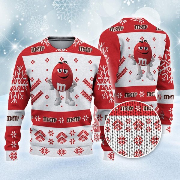 M&M's Red Ugly Sweater Snowflakes Characters Sweatshirt-image